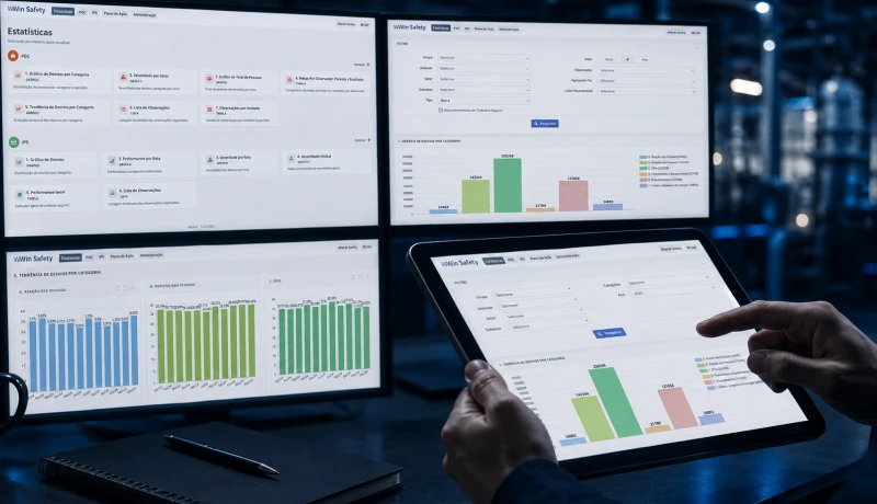 Interface do WWIN Safety System — painel de gestão comportamental de segurança
